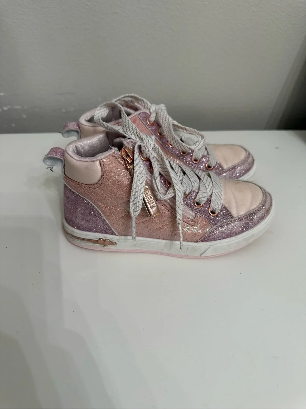 Skechers Twinkle Toes Pink Glitter High Top Sneakers Girls Size 12 Side Zip